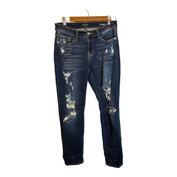 Judy Blue Jeans Women's Size 7/28 Boyfriend Fit Distressed Mid-Rise Denim Blue - Picture 1 of 5